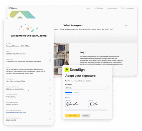 A screenshot of the Talos ATS employee onboarding suite, a key feature of our manufacturing & engineering applicant tracking system.